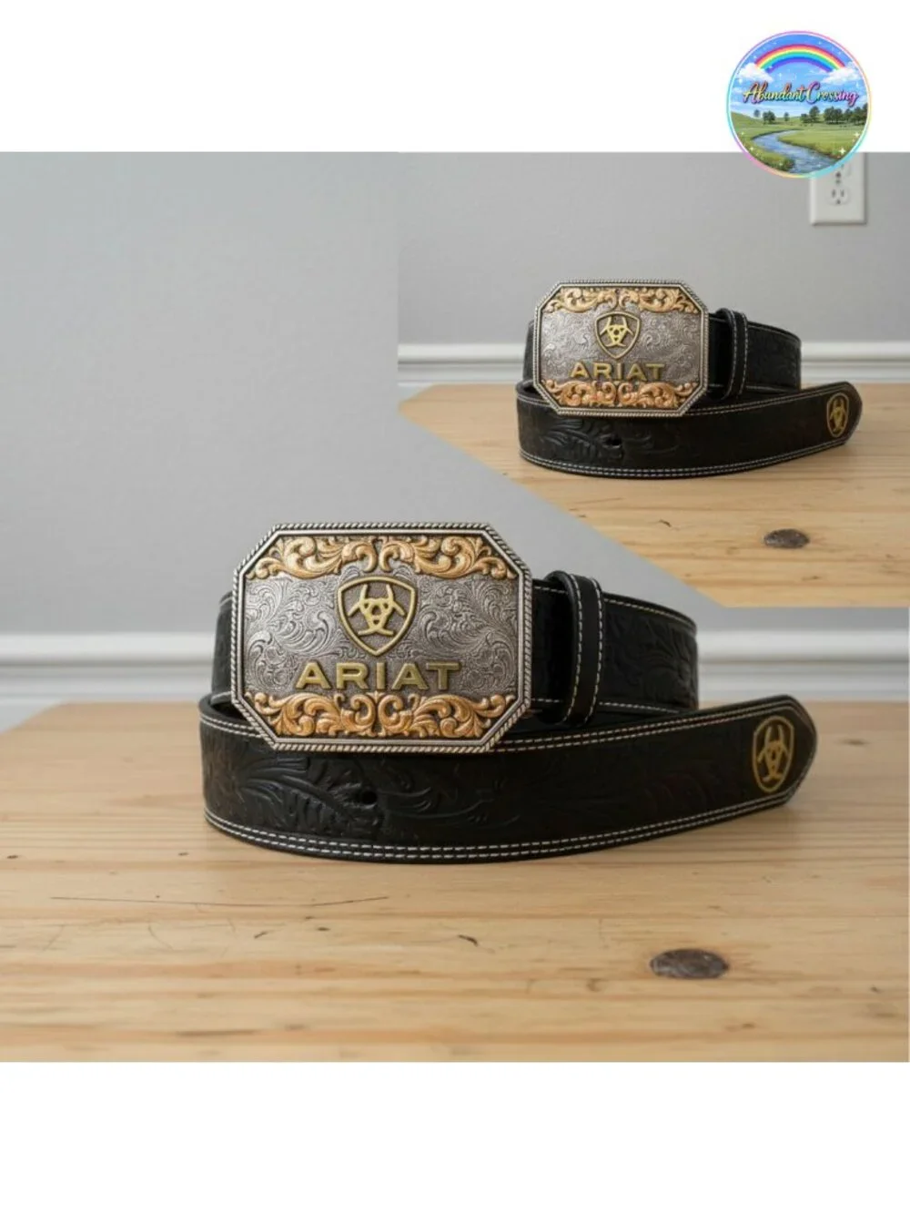 Mens Floral Embossed Leather Western Belt Tapered Tapered Buckle